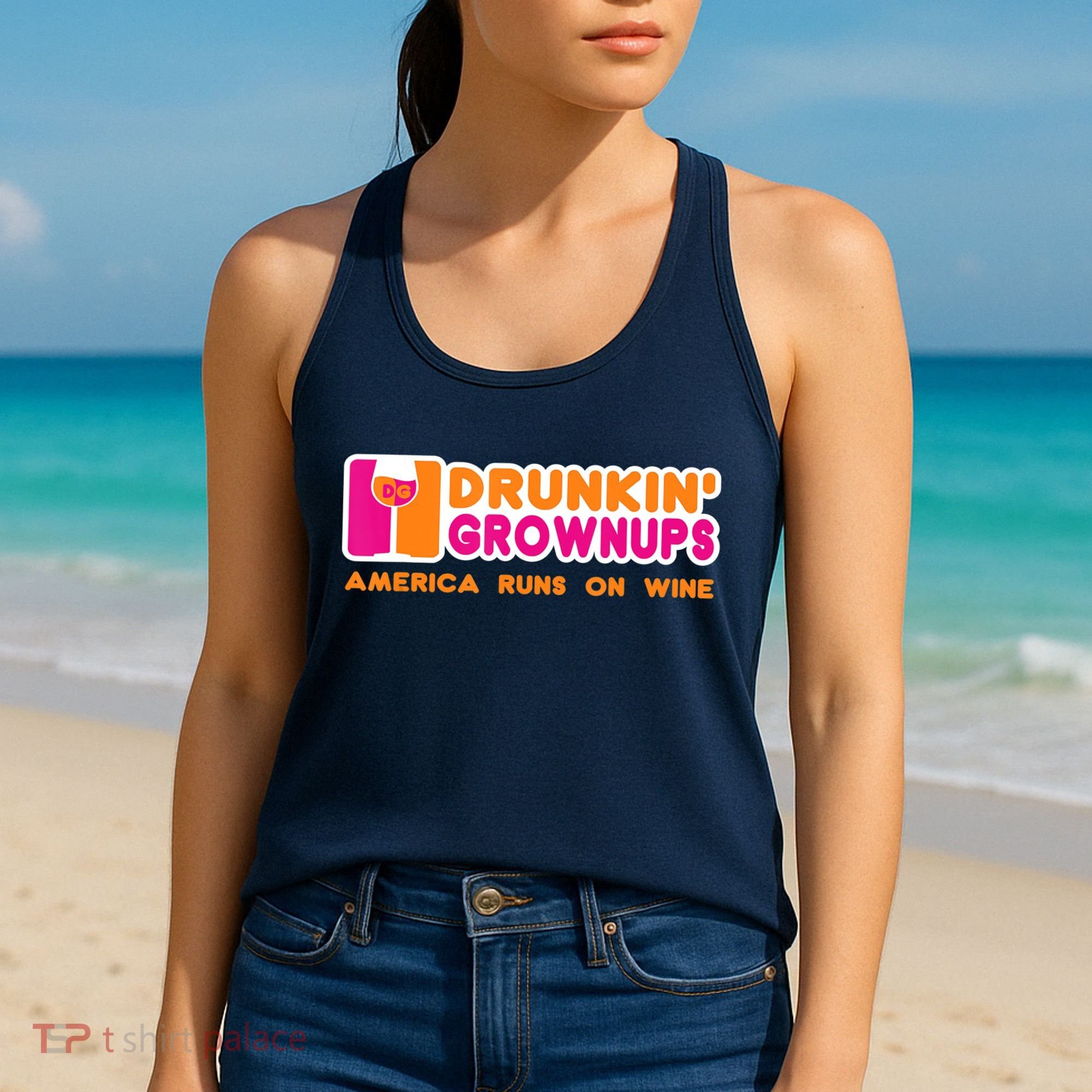 Drunkin' Grownups America Runs On Wine Funny Drinking Quote Women's Tank Top