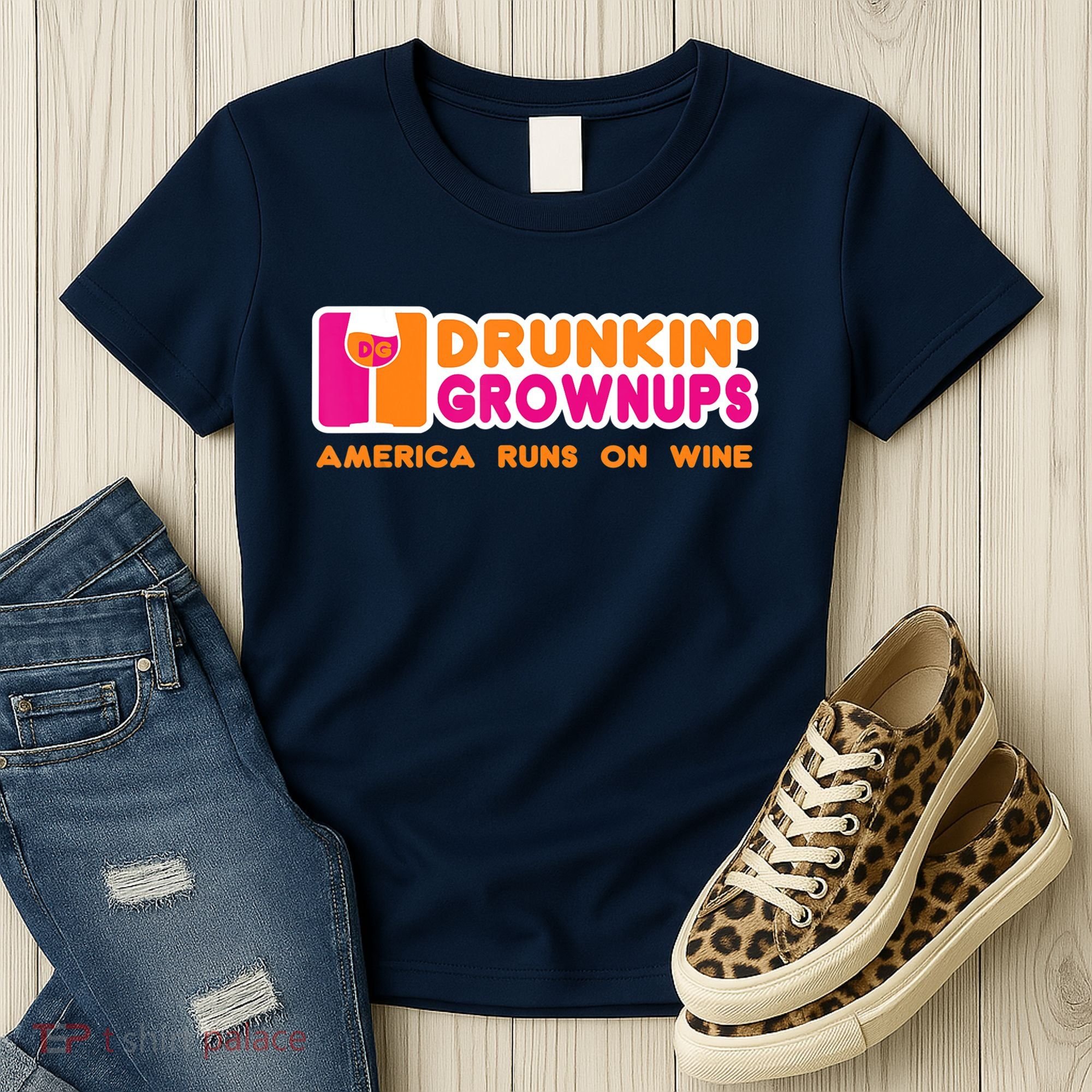 Drunkin' Grownups America Runs On Wine Funny Drinking Quote Women's T-Shirt
