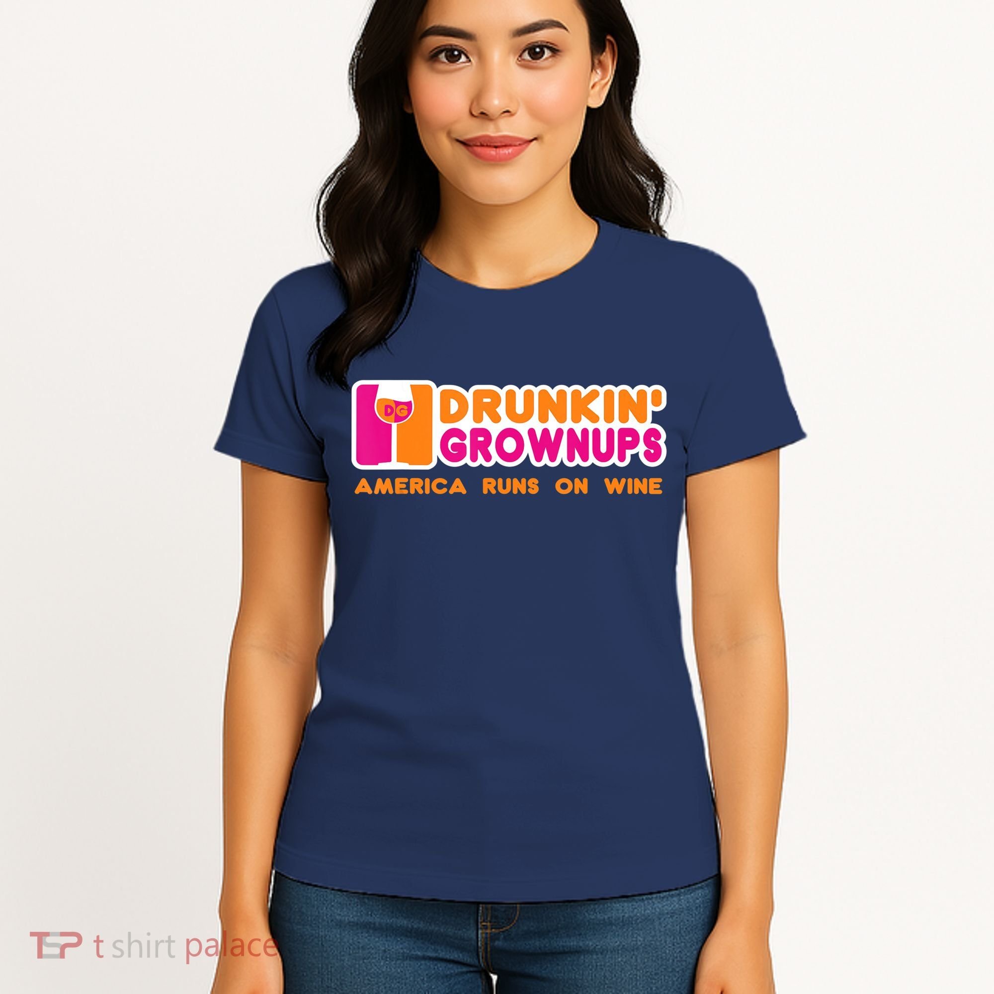 Drunkin' Grownups America Runs On Wine Funny Drinking Quote Women's T-Shirt