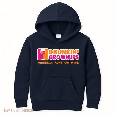 Drunkin' Grownups America Runs On Wine Funny Drinking Quote Kids Hoodie