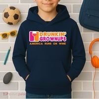 Drunkin' Grownups America Runs On Wine Funny Drinking Quote Kids Hoodie thumb 2