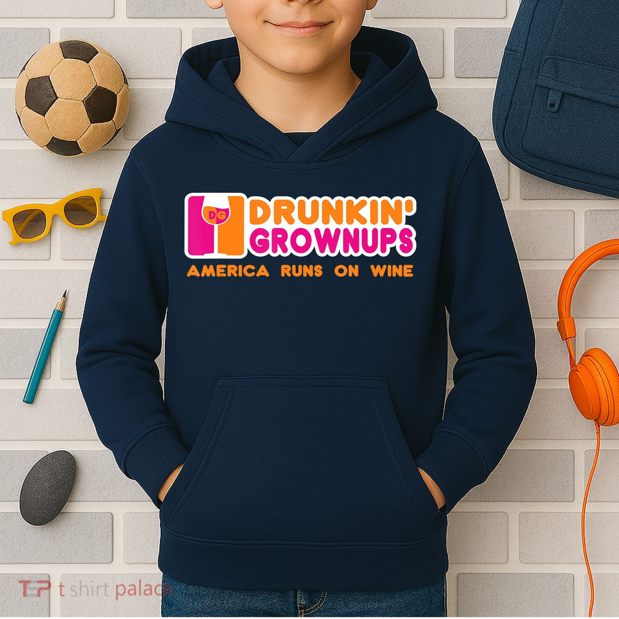 Drunkin' Grownups America Runs On Wine Funny Drinking Quote Kids Hoodie