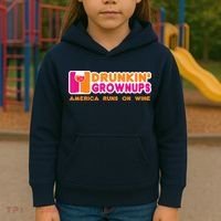 Drunkin' Grownups America Runs On Wine Funny Drinking Quote Kids Hoodie thumb 3
