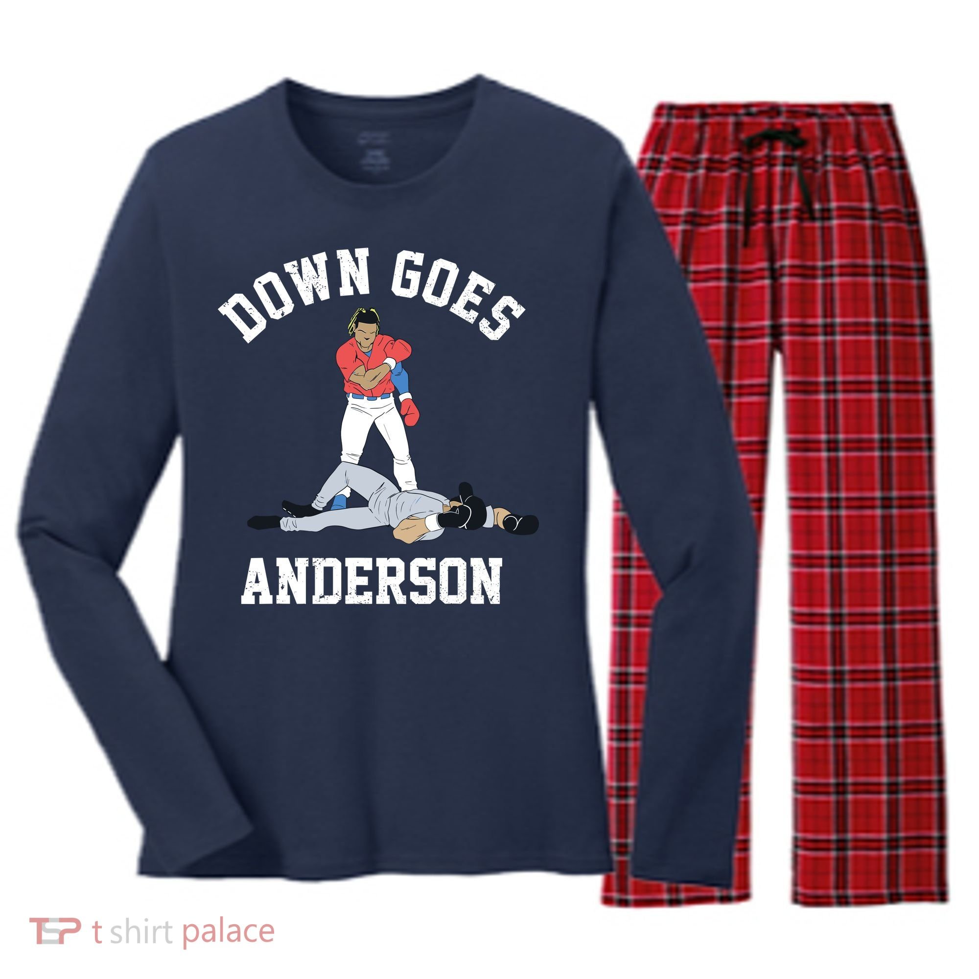 Down Goes Anderson Women's Long Sleeve Flannel Pajama Set 