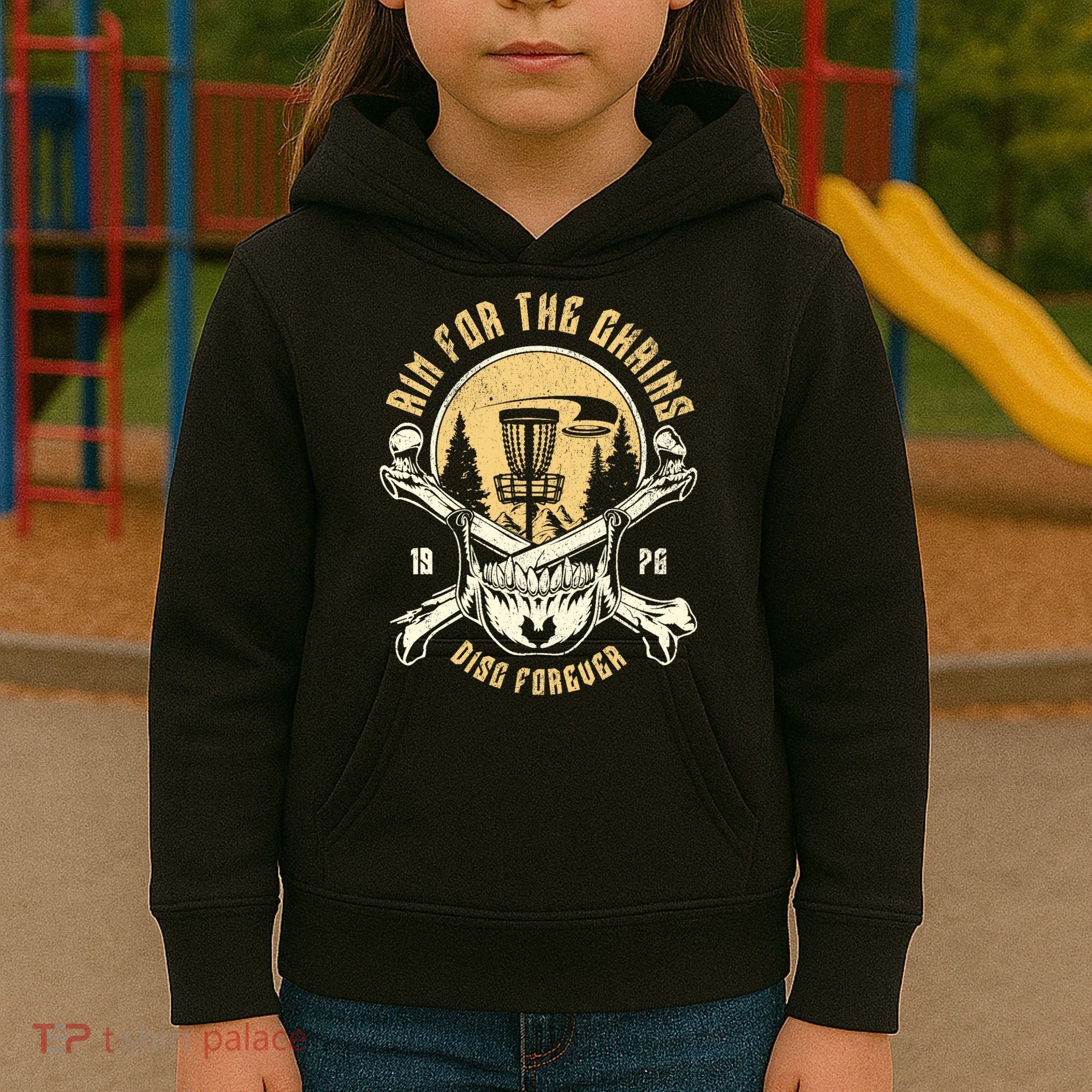 Disc Golf Aim For The Chains Skull Kids Hoodie