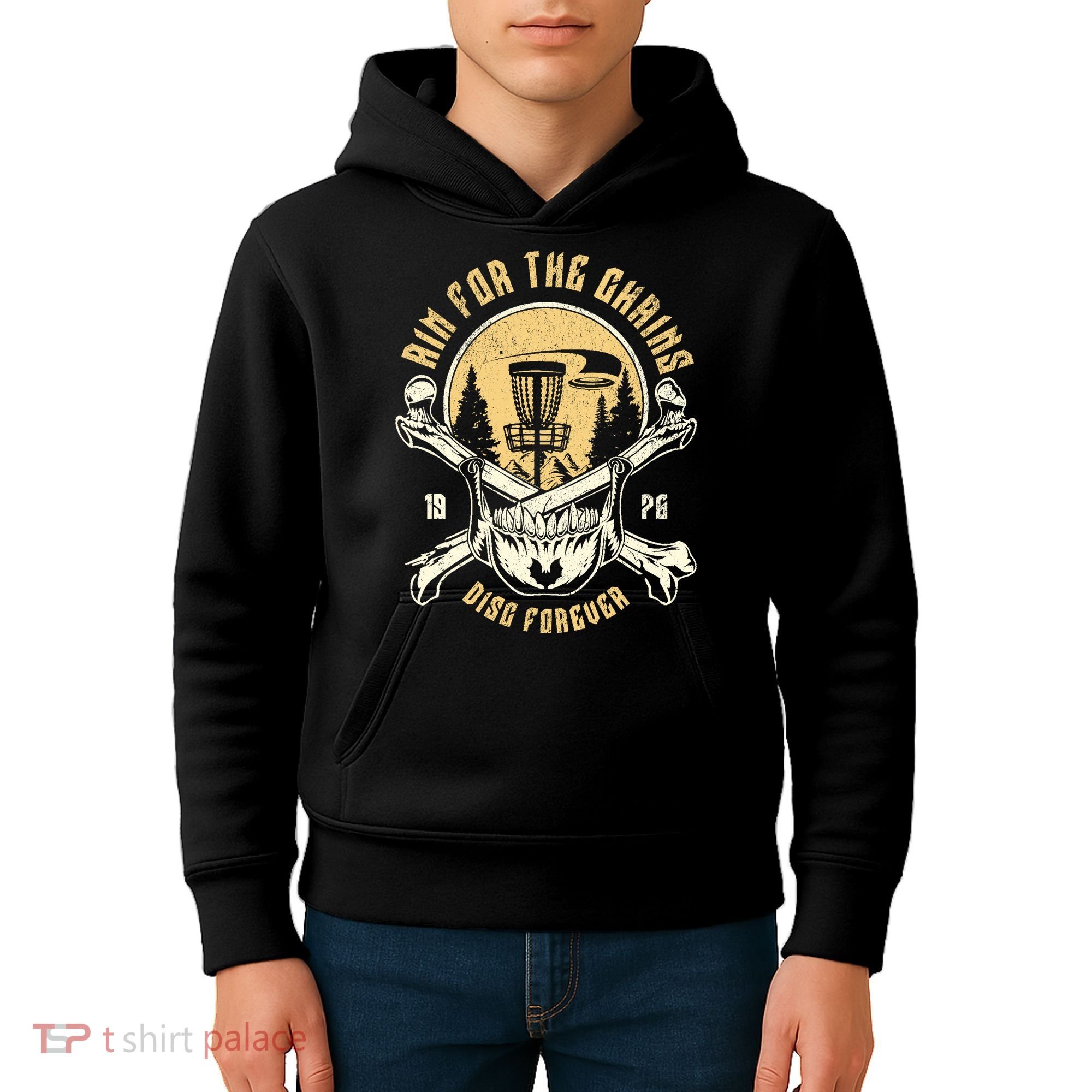Disc Golf Aim For The Chains Skull Kids Hoodie