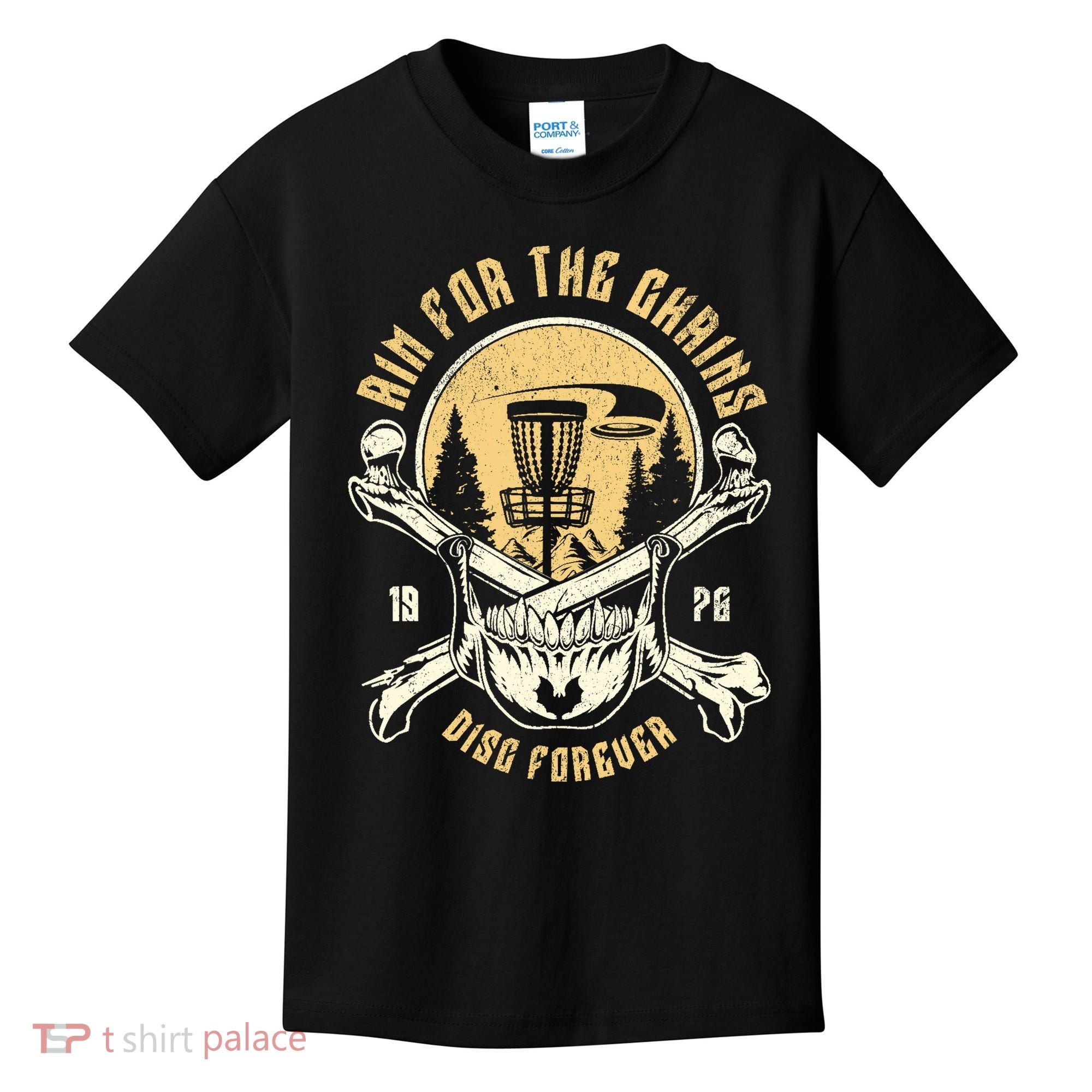 Disc Golf Aim For The Chains Skull Kids T-Shirt