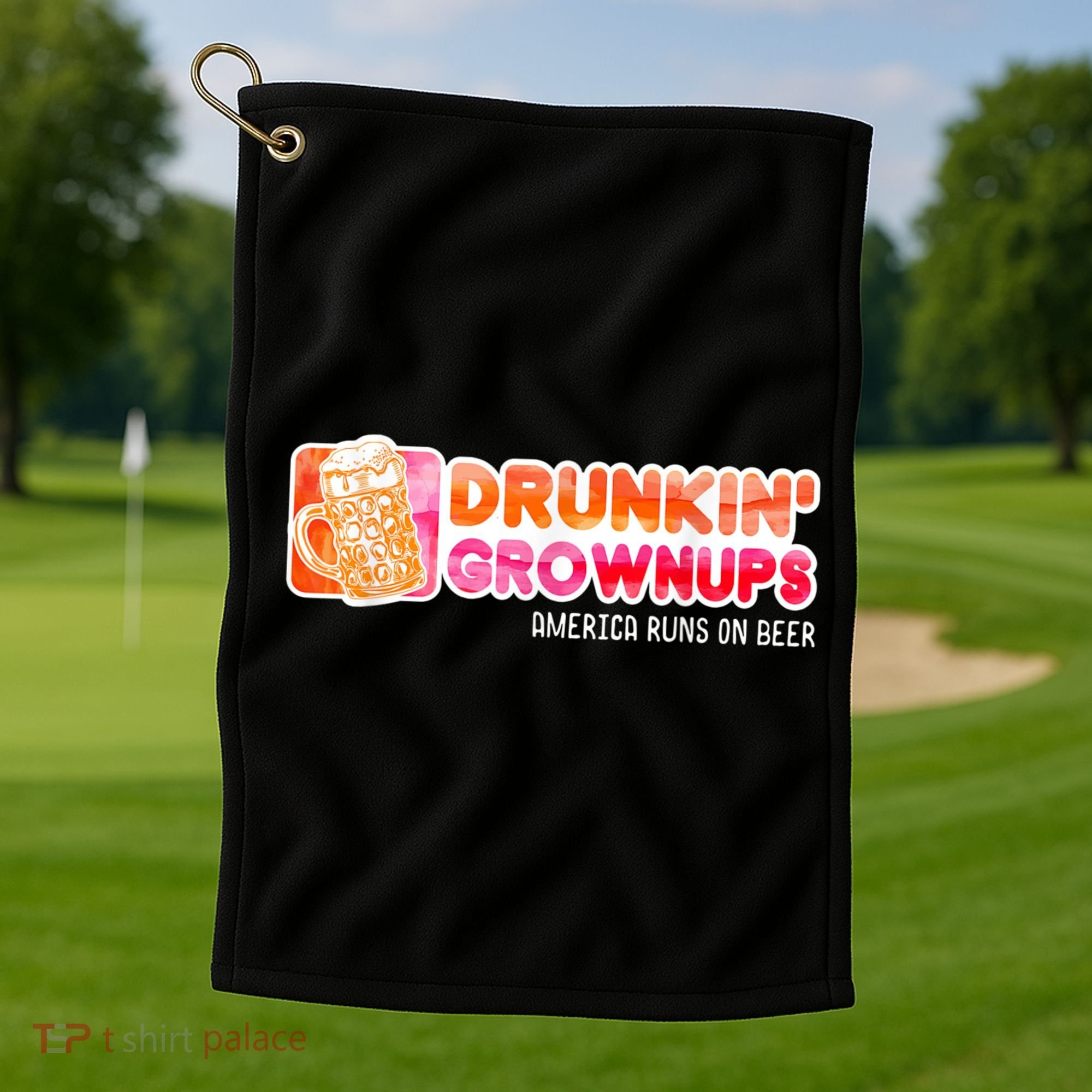 Drunken Grownups American Dad Run On Beer Funny Golf Towel