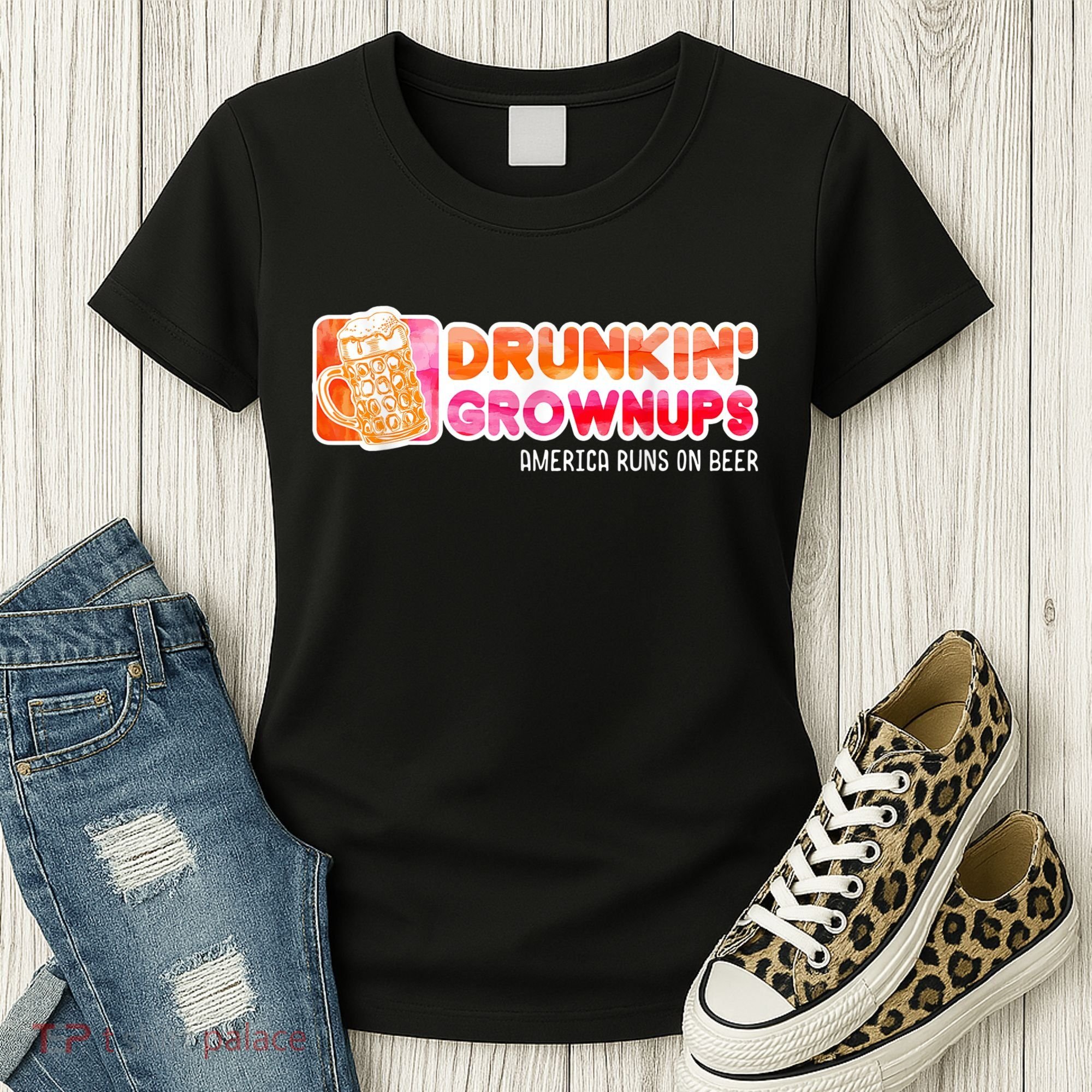 Drunken Grownups American Dad Run On Beer Funny Women's T-Shirt