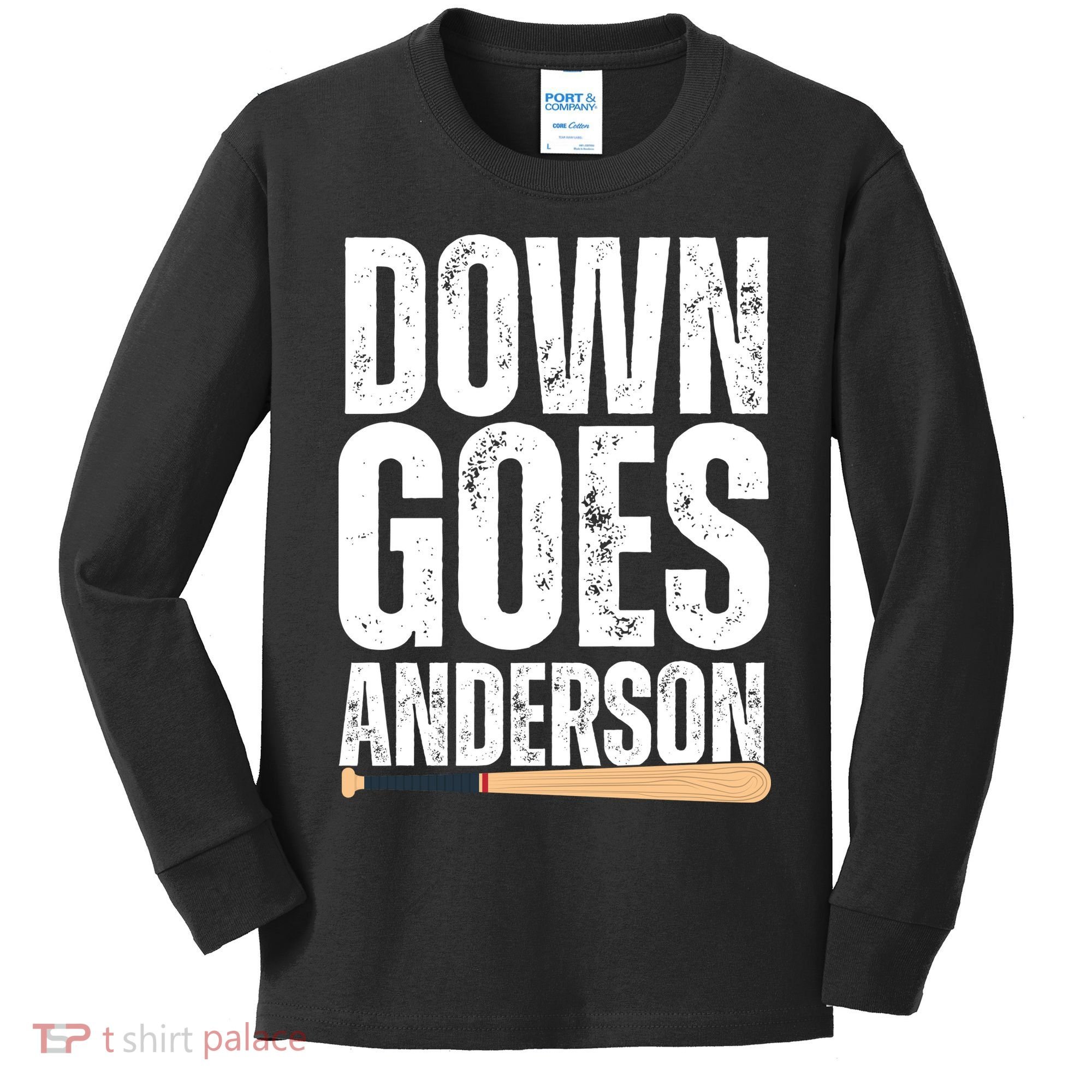 Down Goes Anderson Funny Baseball Kids Long Sleeve Shirt