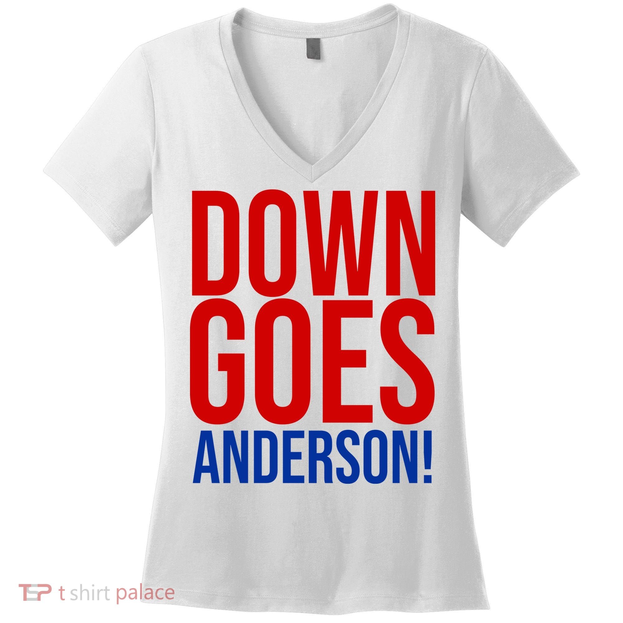 Down Goes Anderson Cleveland Vs Chicago Fight Baseball Women's V-Neck T-Shirt