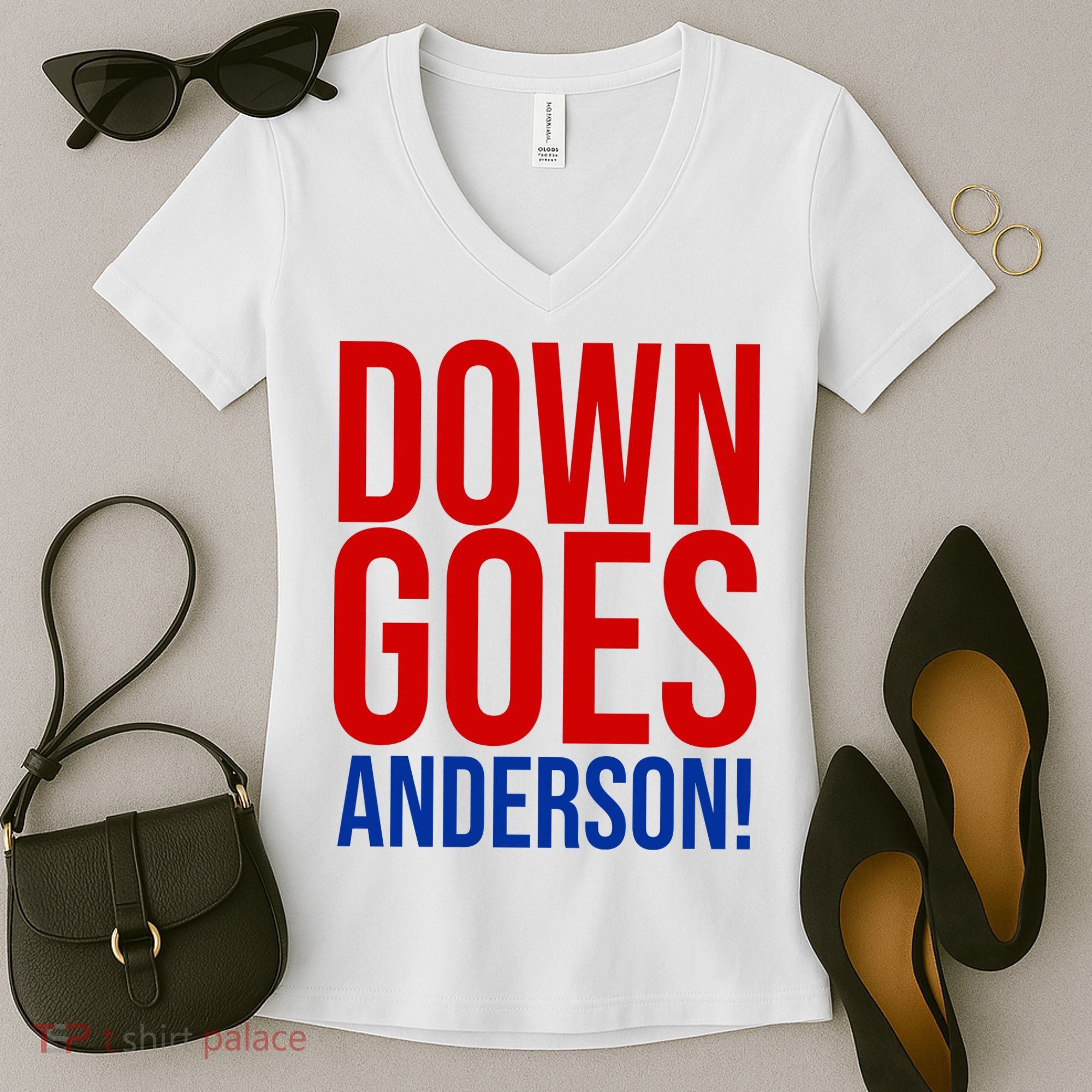 Down Goes Anderson Cleveland Vs Chicago Fight Baseball Women's V-Neck T-Shirt