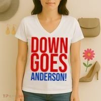 Down Goes Anderson Cleveland Vs Chicago Fight Baseball Women's V-Neck T-Shirt thumb 3