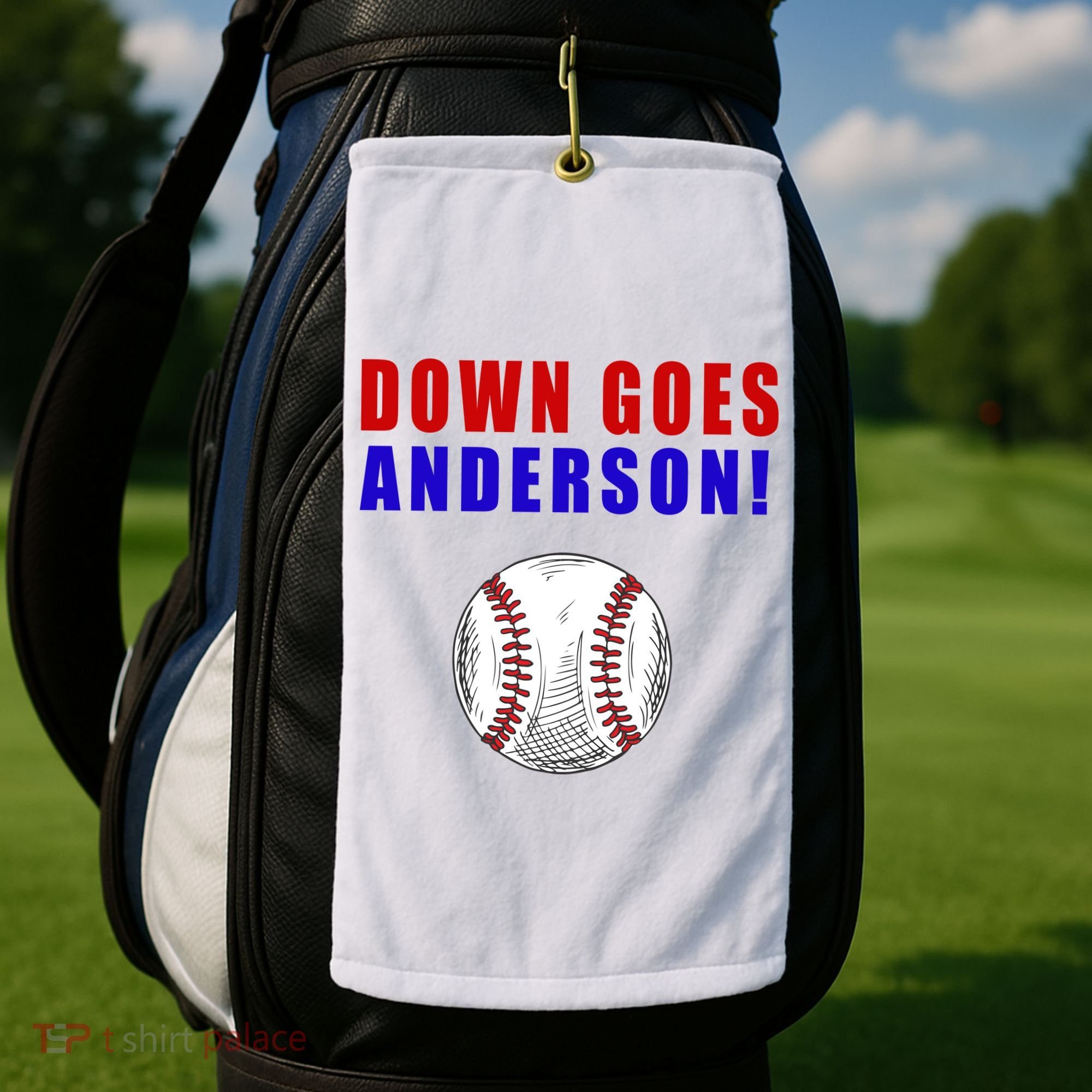 Down Goes Anderson Funny Cleveland Vs Chicago Fight Baseball Golf Towel