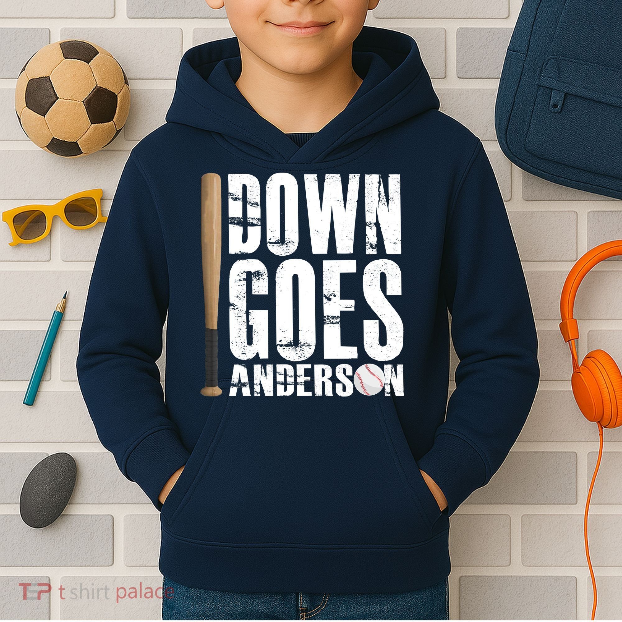 Down Goes Anderson Baseball Kids Hoodie
