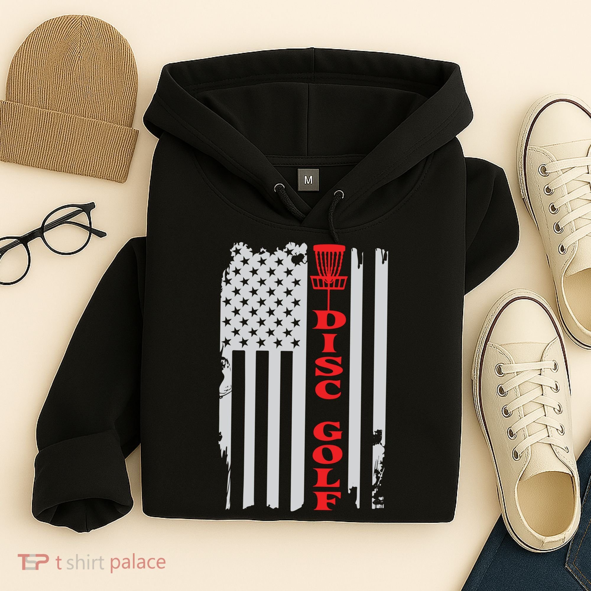 Disc Golf Basket American Flag Gift For Disc Golfers Hoodie