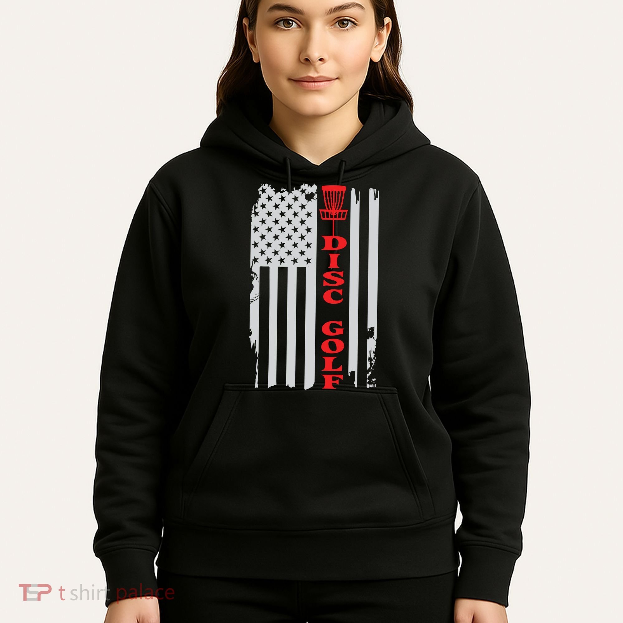Disc Golf Basket American Flag Gift For Disc Golfers Hoodie