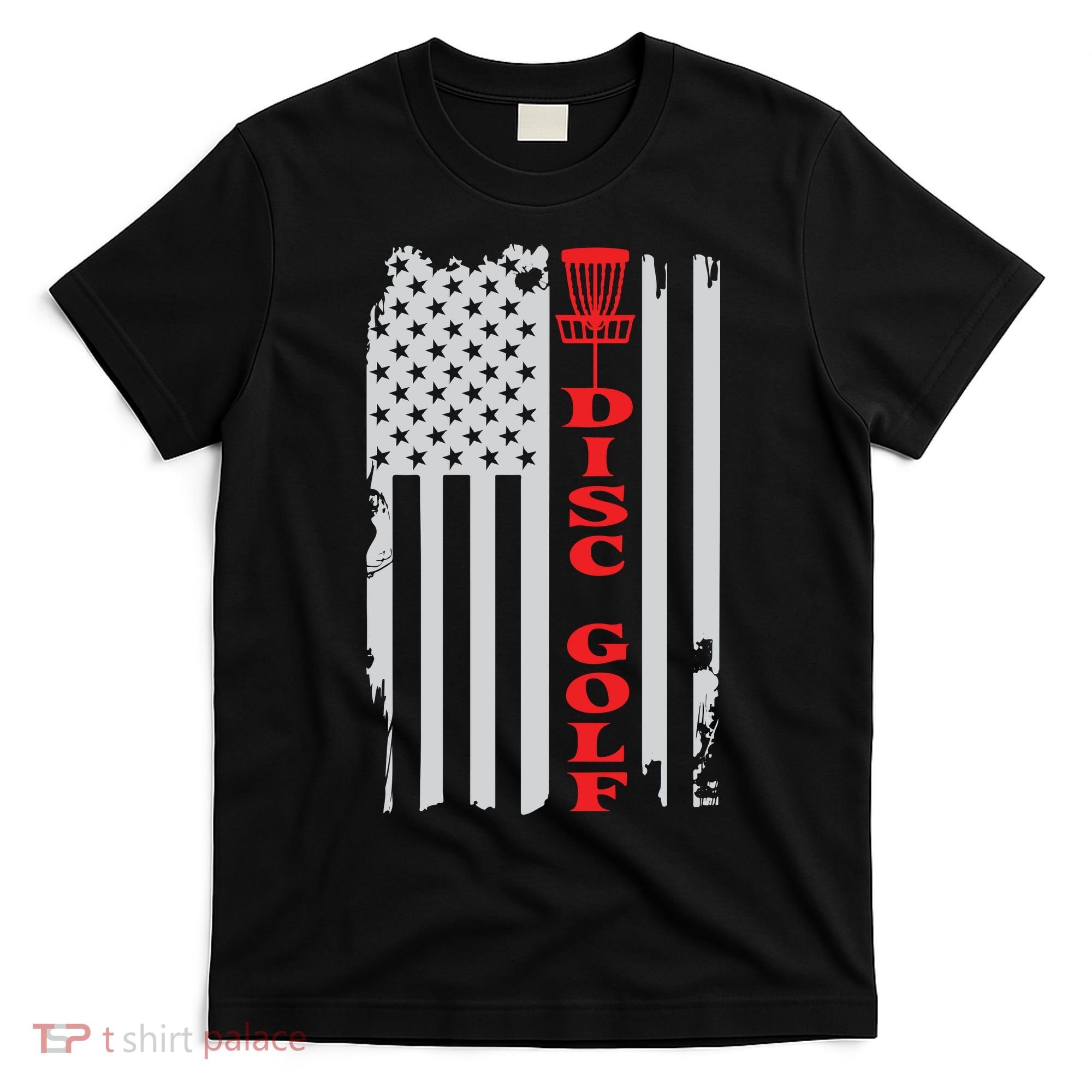 Disc Golf Basket American Flag Gift For Disc Golfers T-Shirt