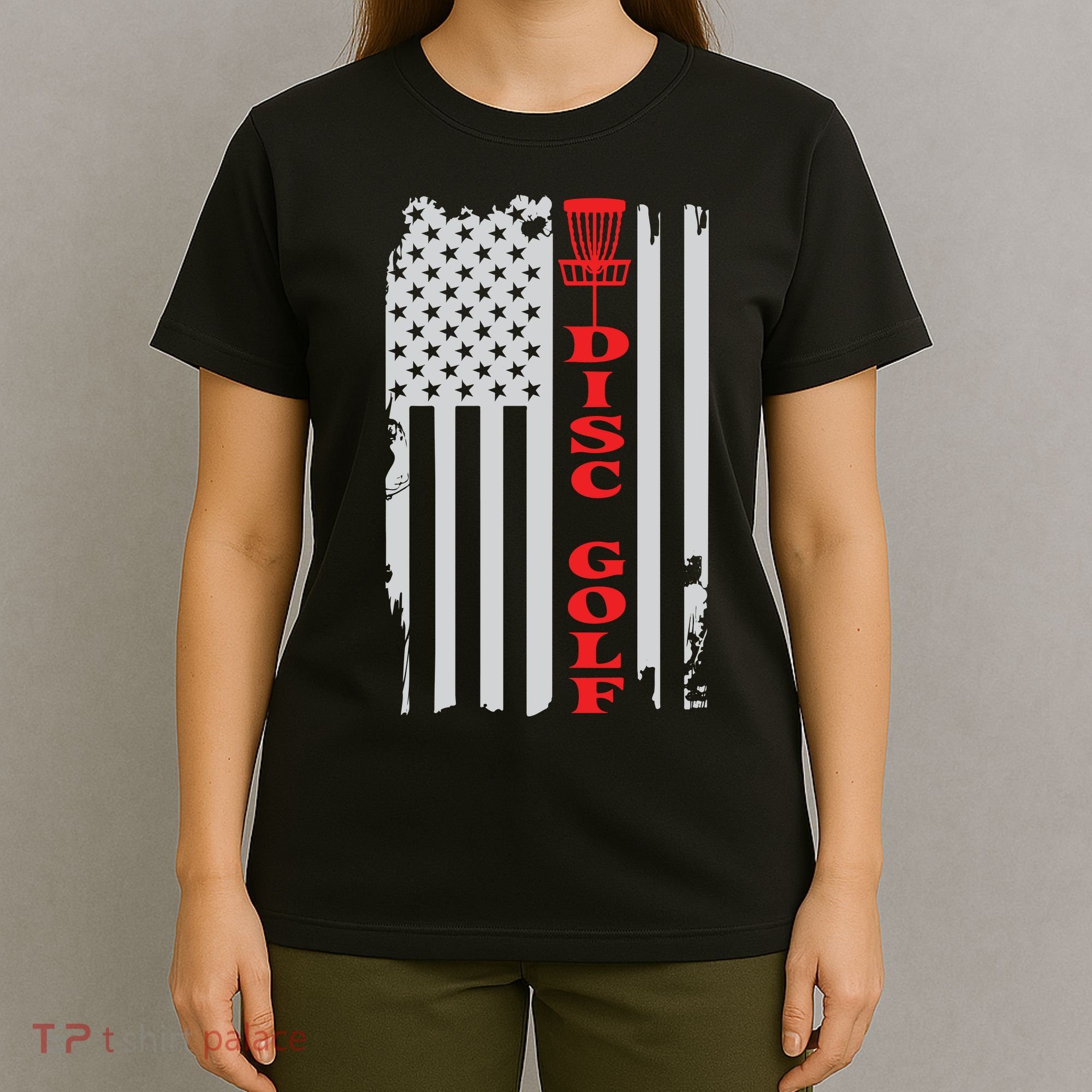 Disc Golf Basket American Flag Gift For Disc Golfers T-Shirt
