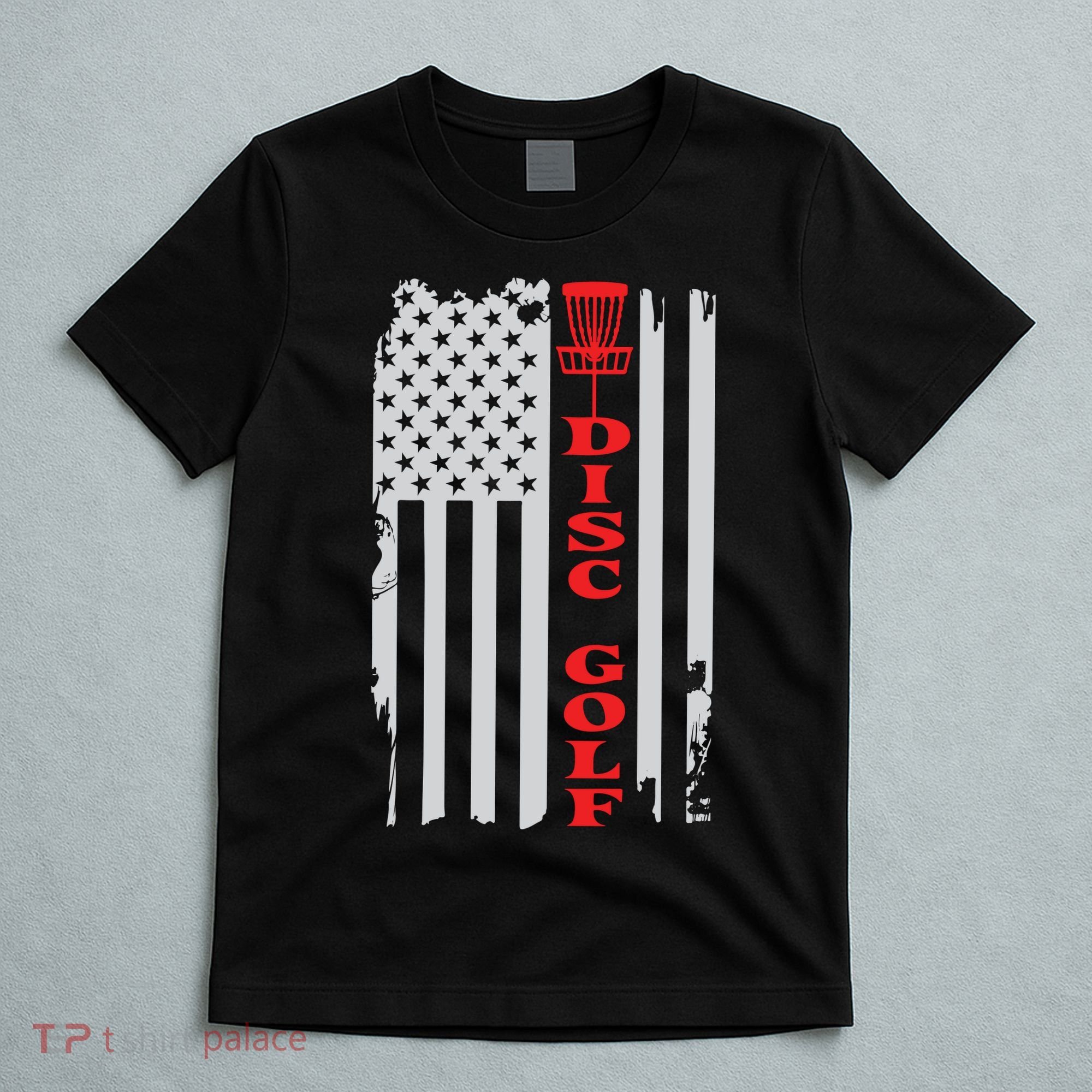 Disc Golf Basket American Flag Gift For Disc Golfers T-Shirt