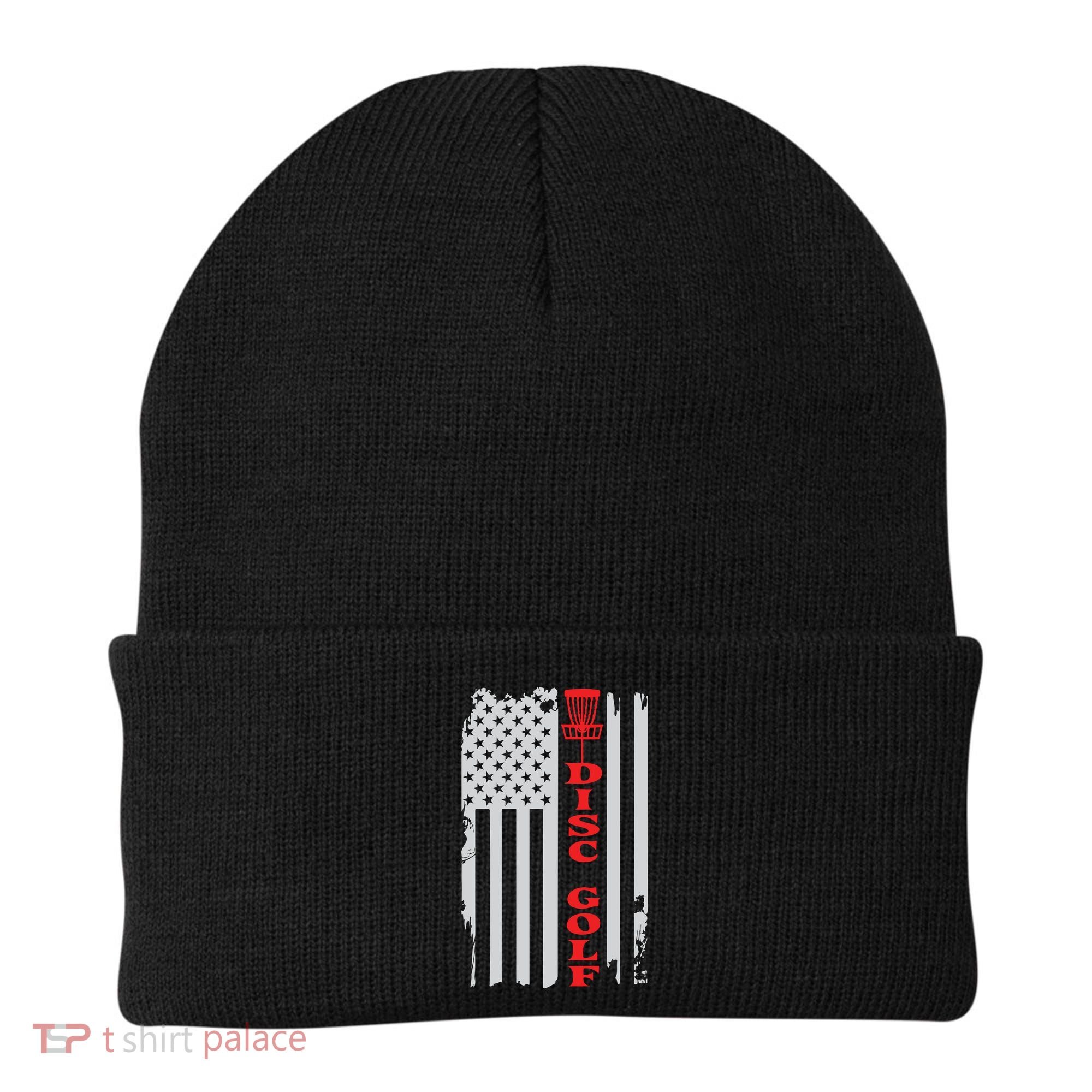 Disc Golf Basket American Flag Gift For Disc Golfers Beanie
