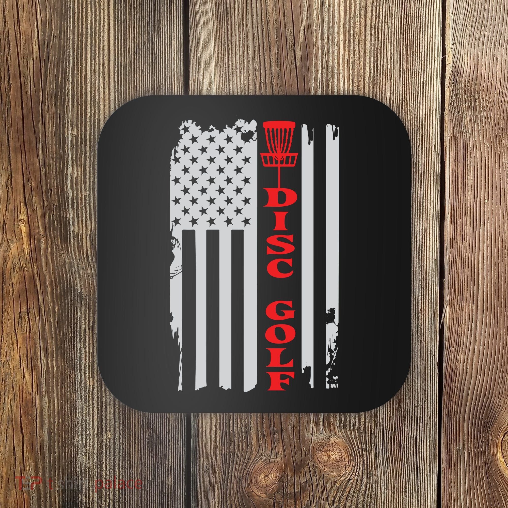 Disc Golf Basket American Flag Gift For Disc Golfers Coaster