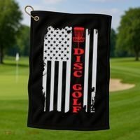 Disc Golf Basket American Flag Gift For Disc Golfers Golf Towel thumb 1