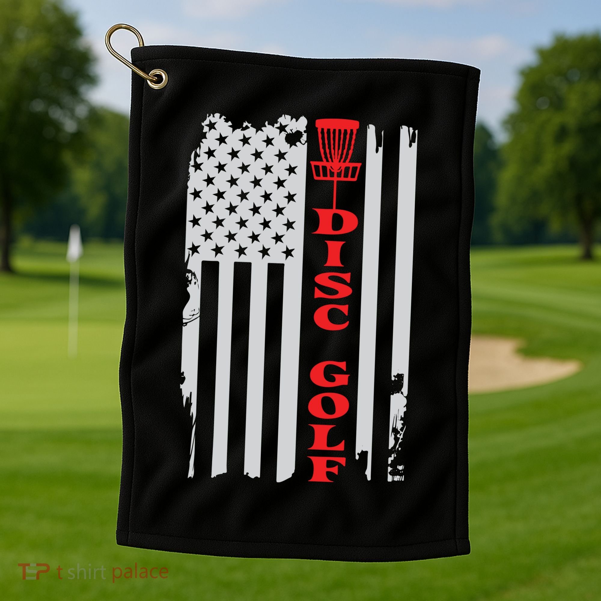 Disc Golf Basket American Flag Gift For Disc Golfers Golf Towel