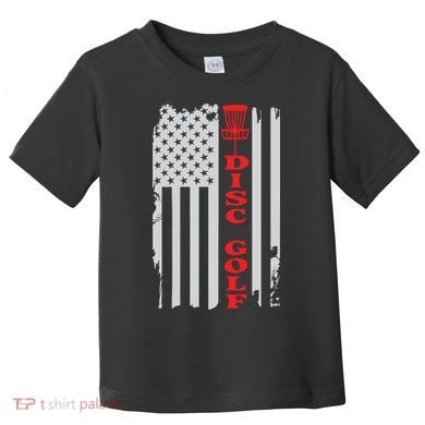 Disc Golf Basket American Flag Gift For Disc Golfers Toddler T-Shirt