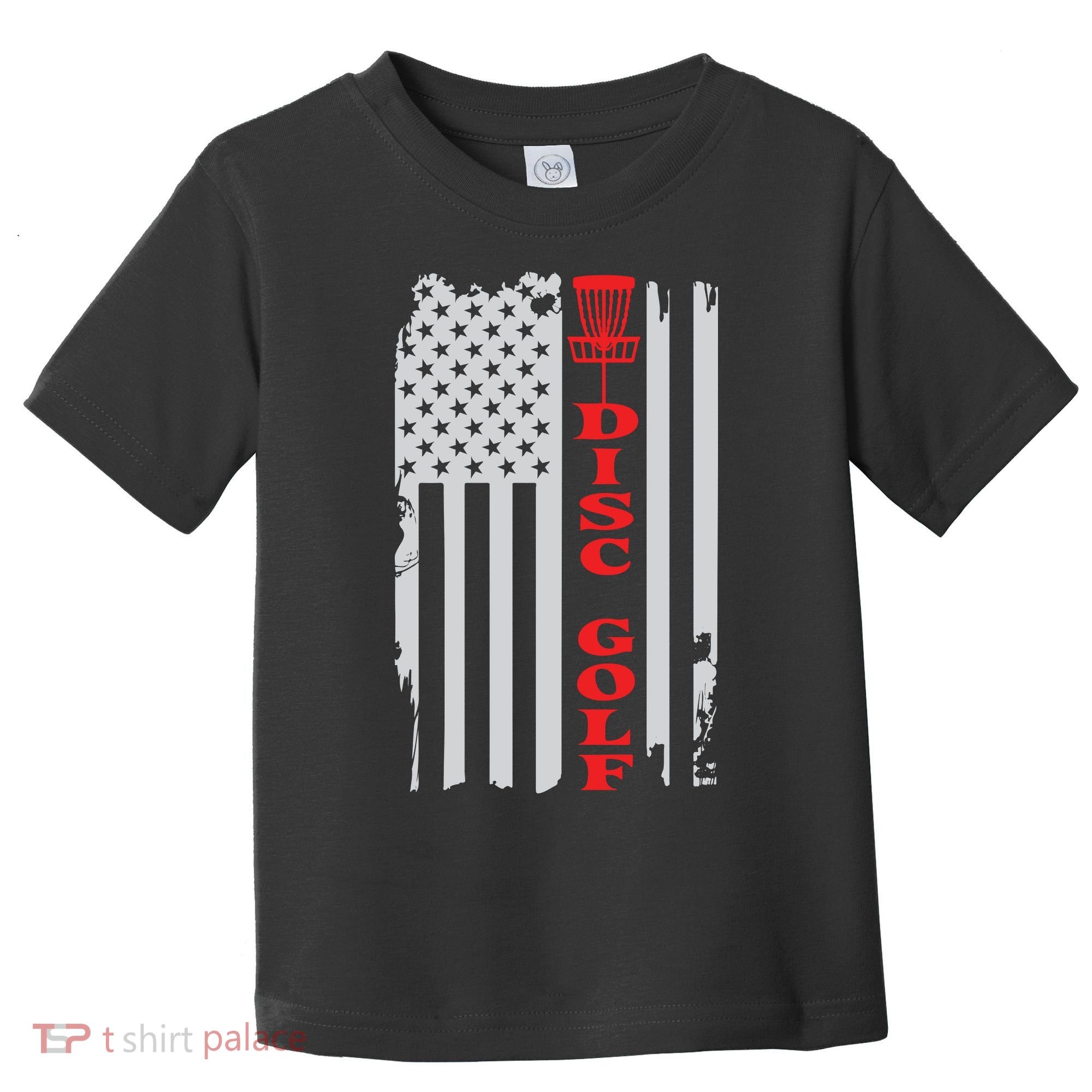 Disc Golf Basket American Flag Gift For Disc Golfers Toddler T-Shirt
