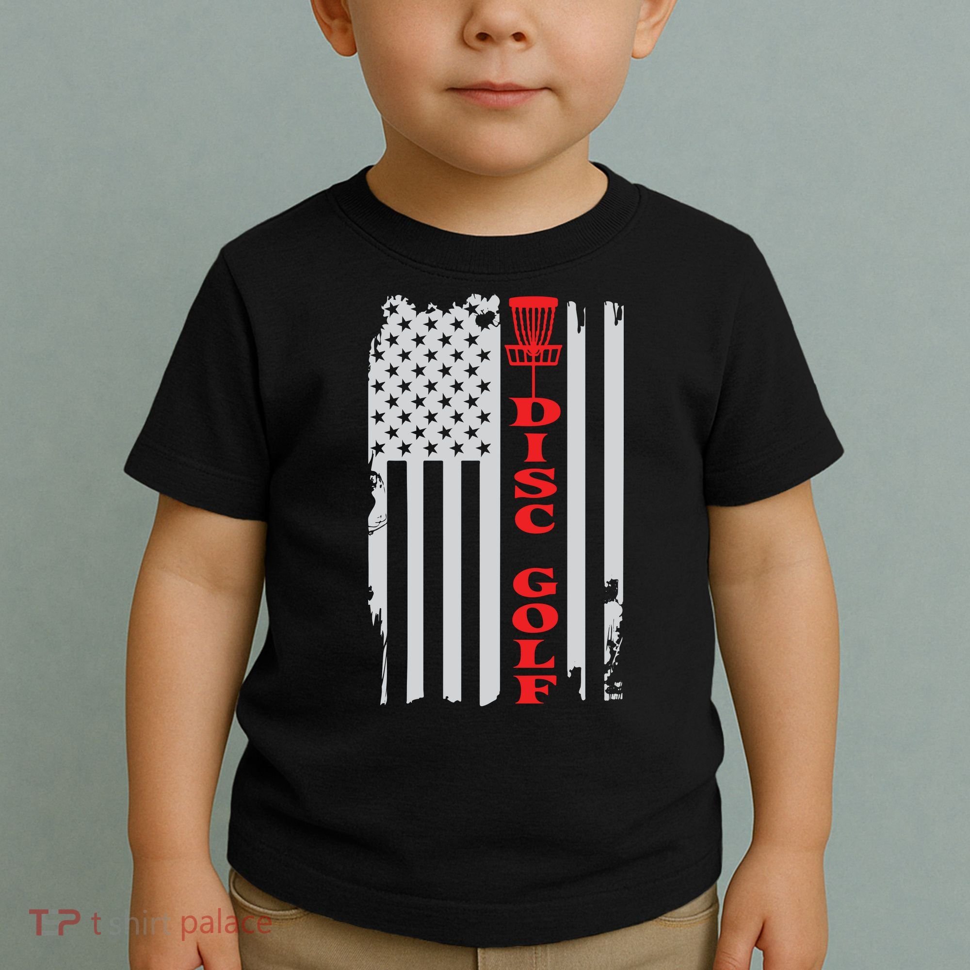 Disc Golf Basket American Flag Gift For Disc Golfers Toddler T-Shirt