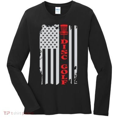 Disc Golf Basket American Flag Gift For Disc Golfers Women's Long Sleeve Shirt