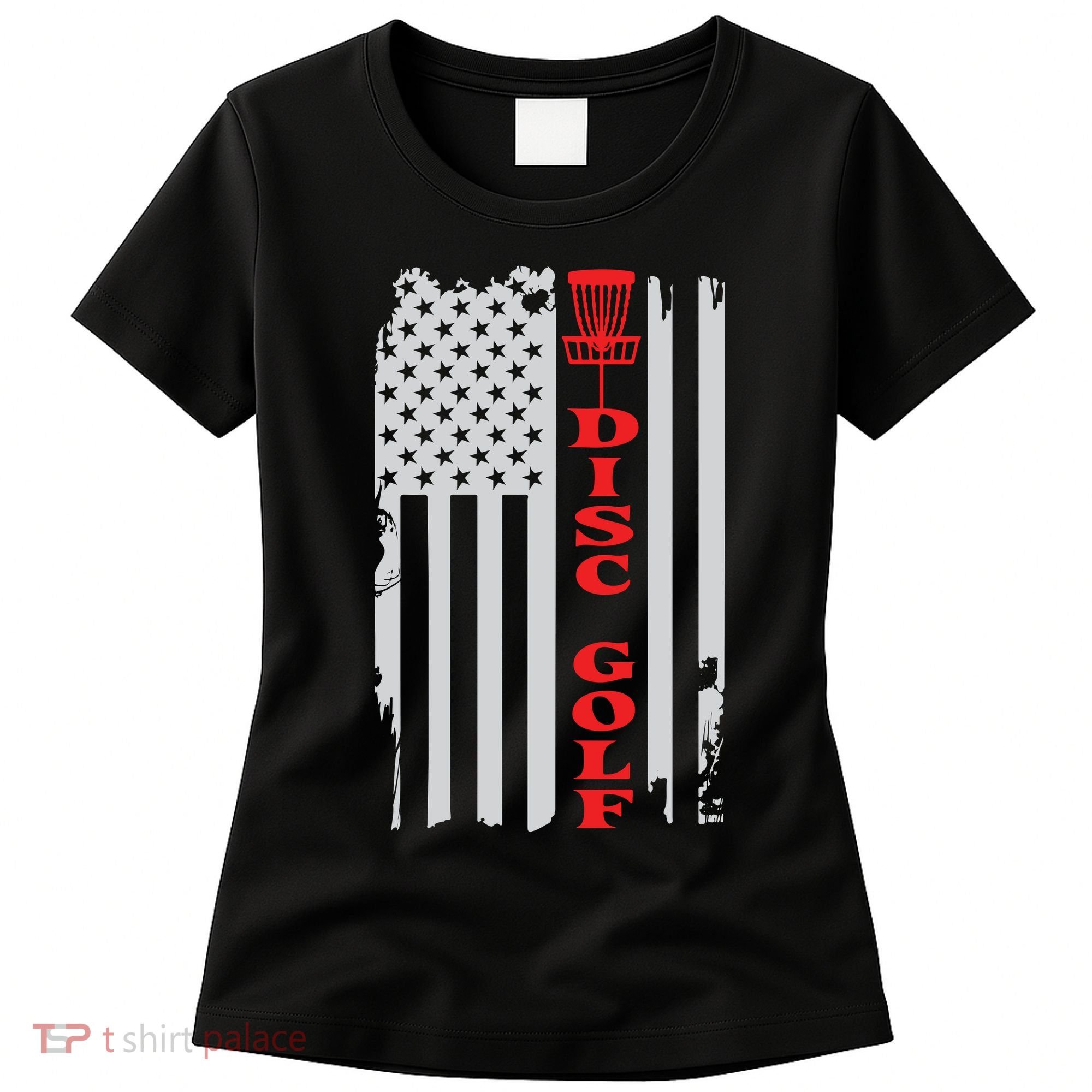 Disc Golf Basket American Flag Gift For Disc Golfers Women's T-Shirt