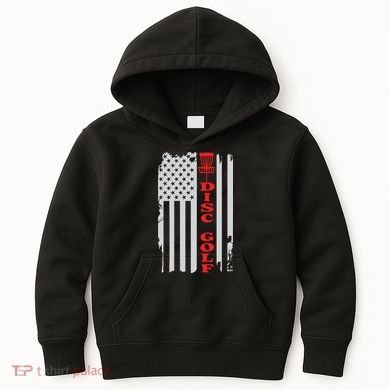 Disc Golf Basket American Flag Gift For Disc Golfers Kids Hoodie