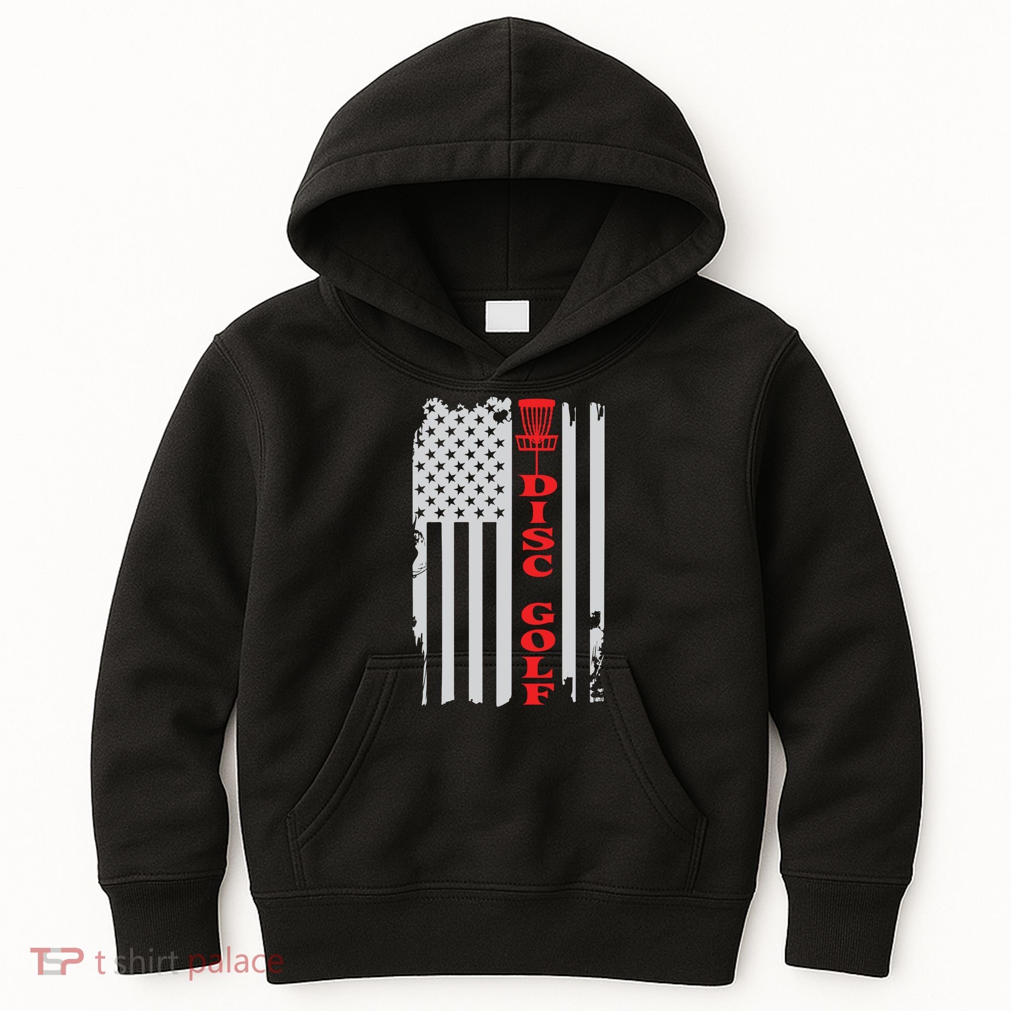 Disc Golf Basket American Flag Gift For Disc Golfers Kids Hoodie