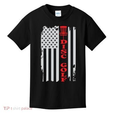 Disc Golf Basket American Flag Gift For Disc Golfers Kids T-Shirt