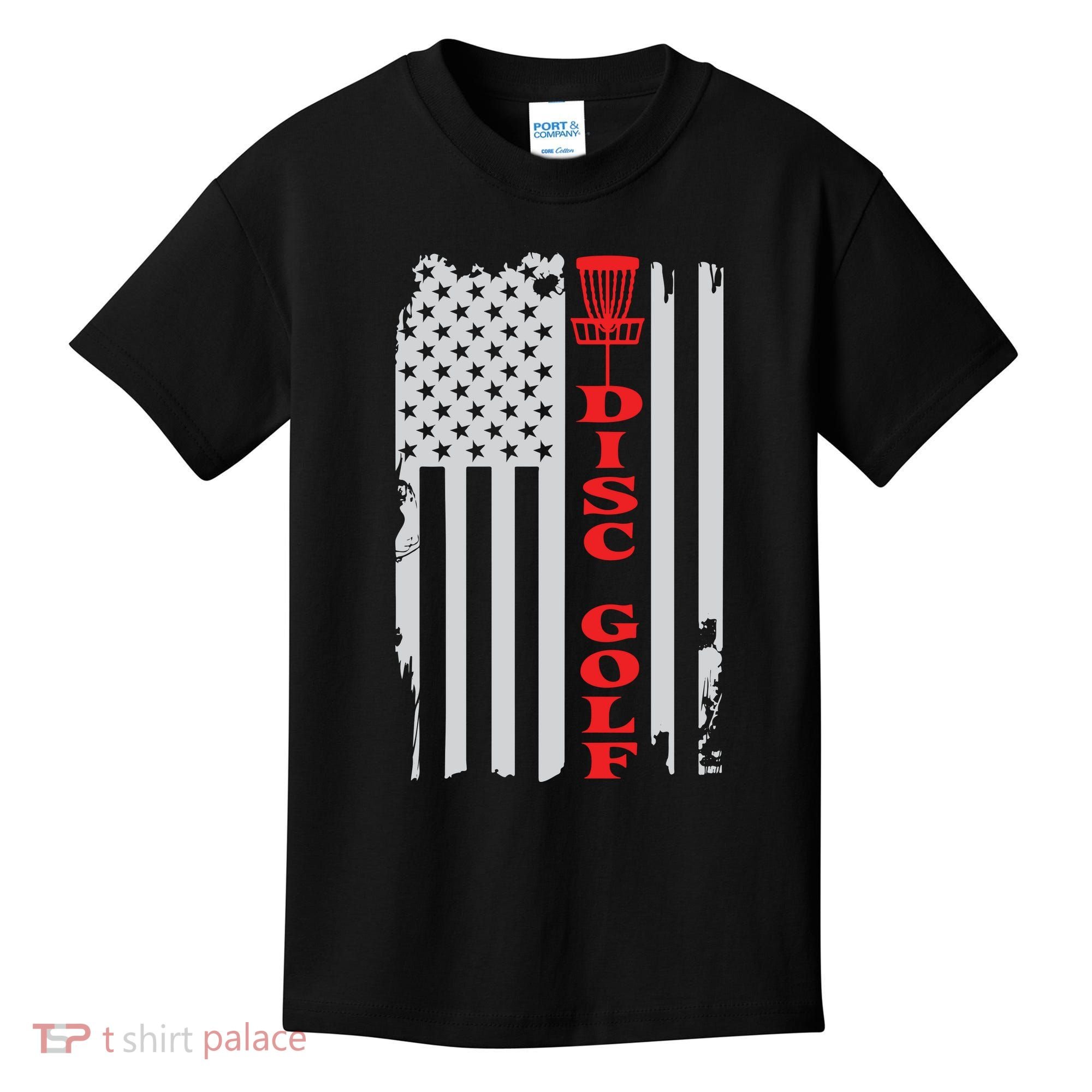 Disc Golf Basket American Flag Gift For Disc Golfers Kids T-Shirt