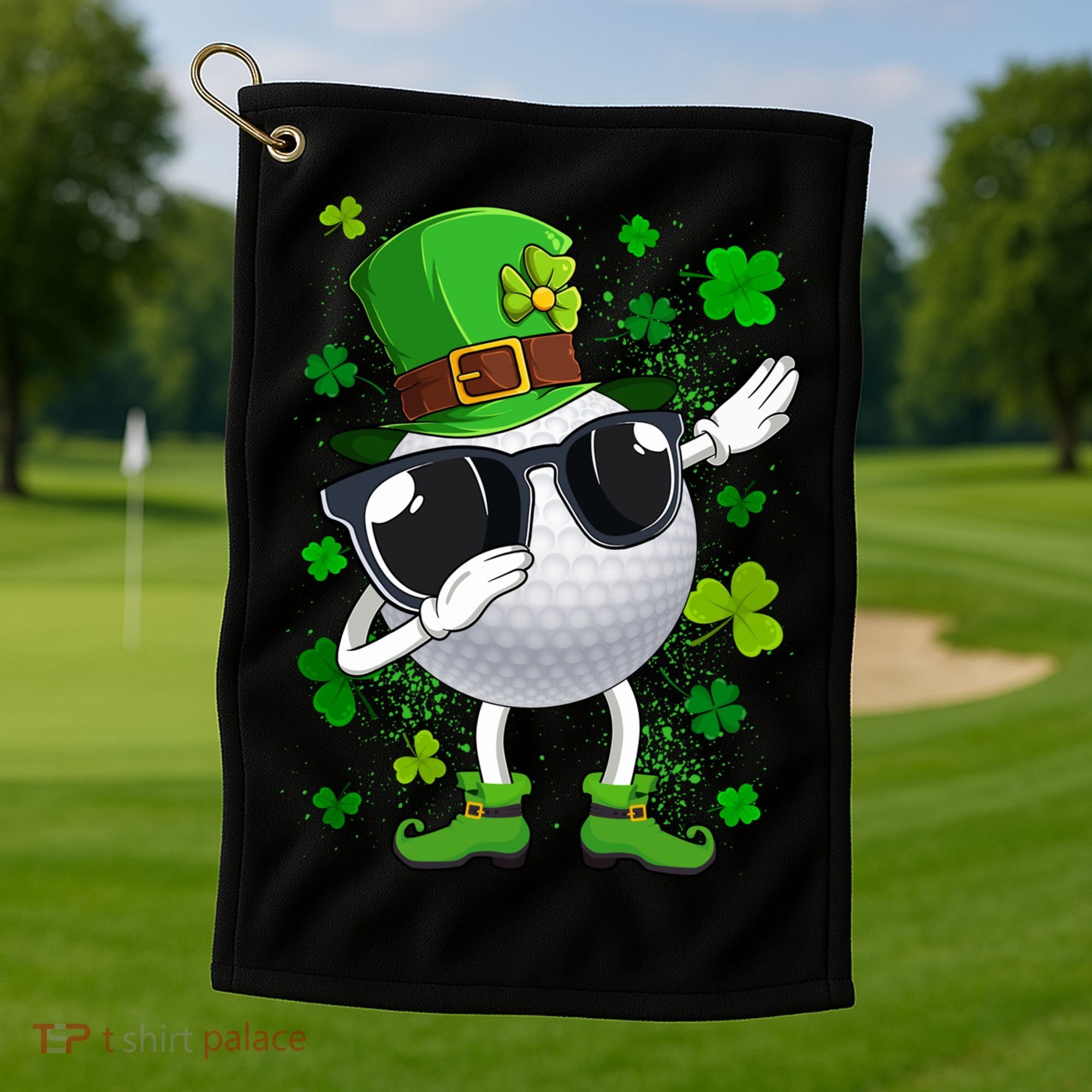 Dabbing Golf Ball Leprechaun Saint Patrick's Day Cool Gift Golf Towel