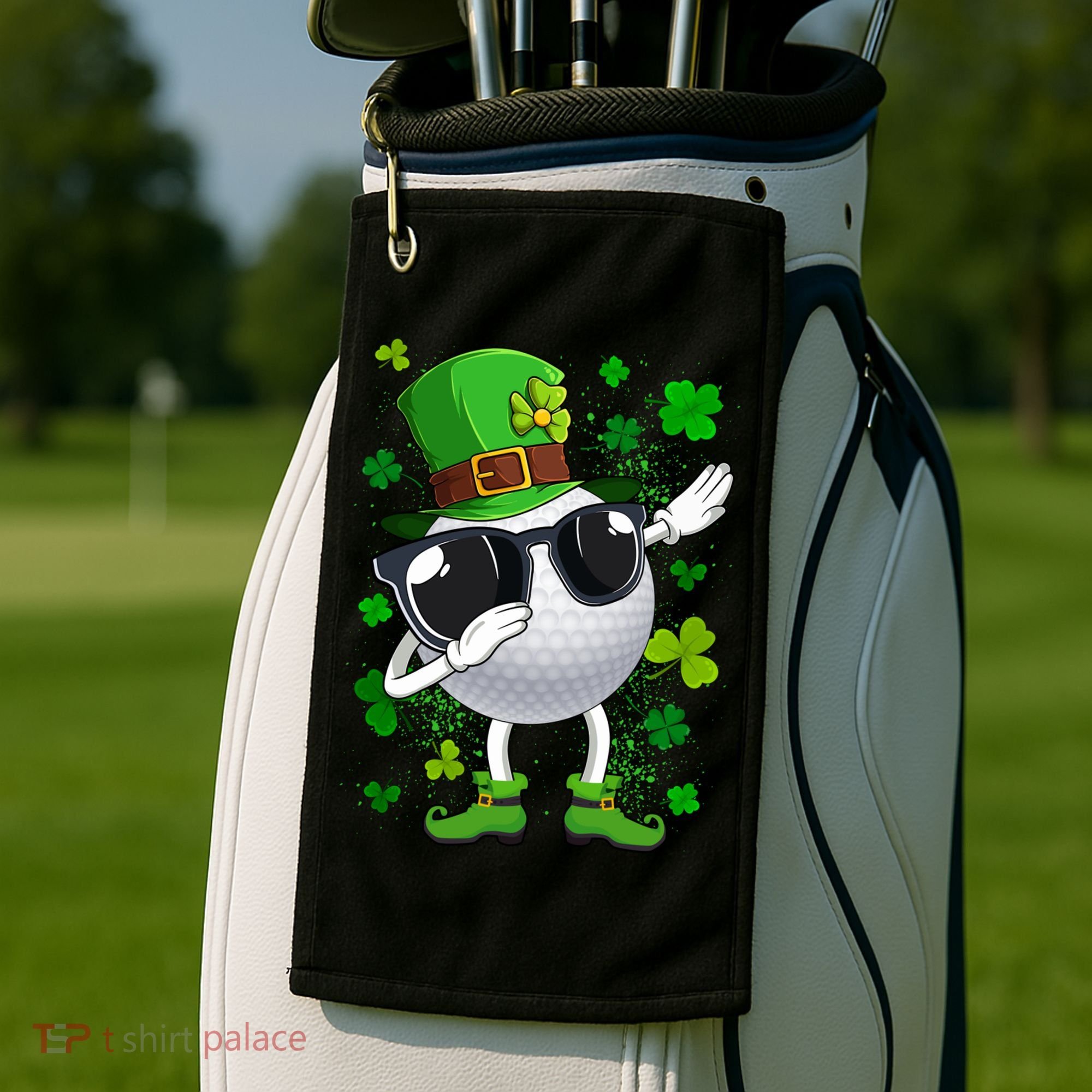 Dabbing Golf Ball Leprechaun Saint Patrick's Day Cool Gift Golf Towel