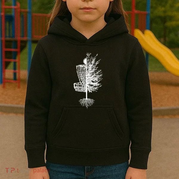 Disc Golf Basket Tree Kids Hoodie