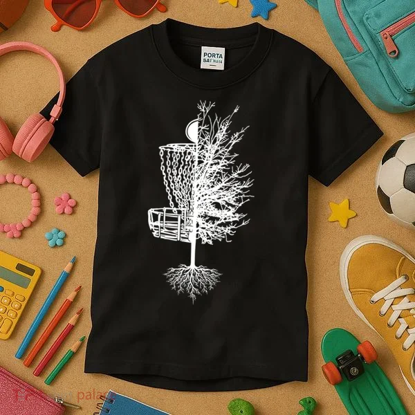 Disc Golf Basket Tree Kids T-Shirt