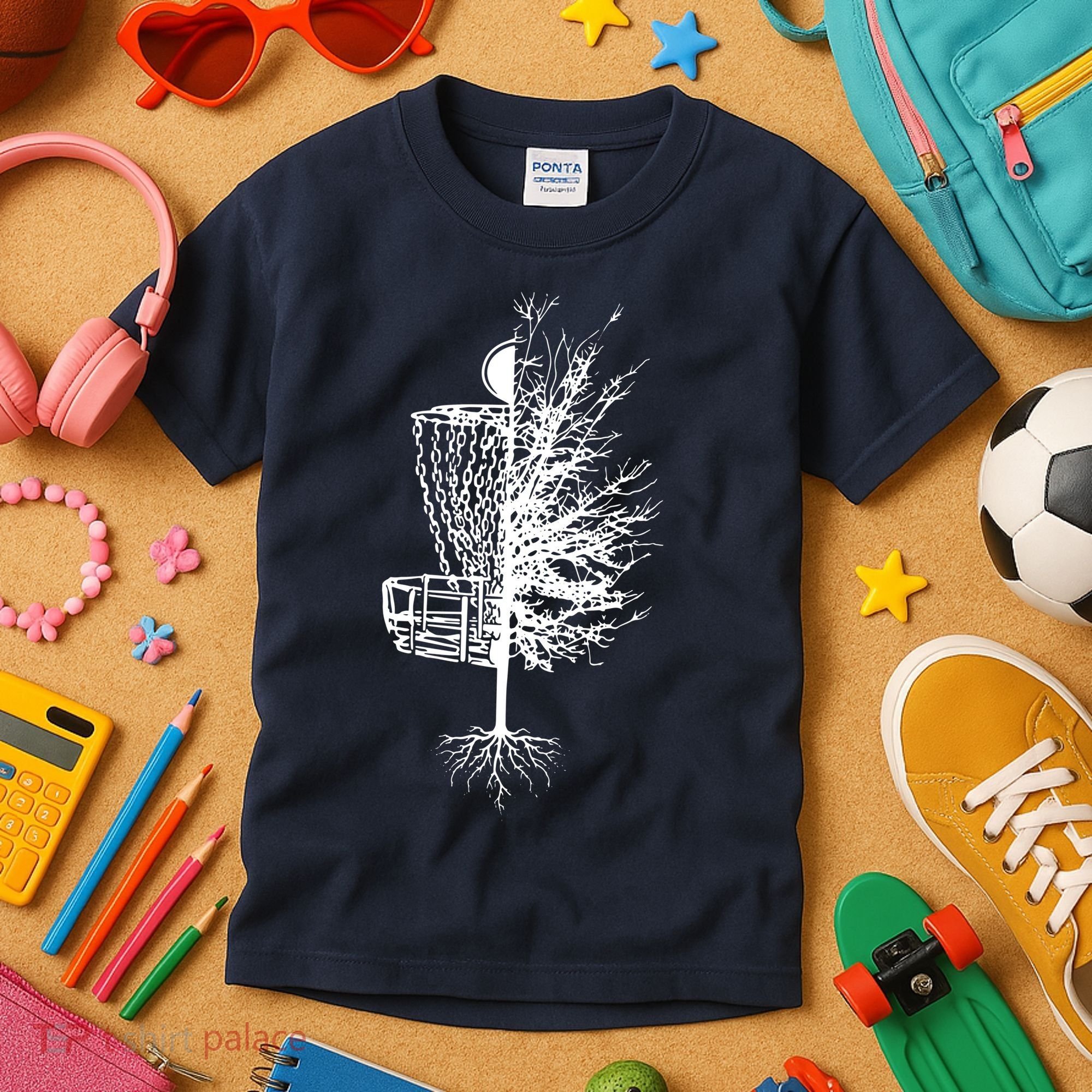 Disc Golf Basket Tree Frisbee Golf Kids T-Shirt