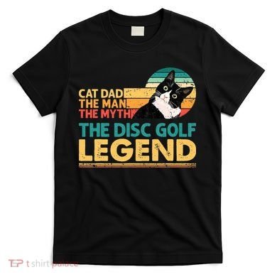 Disc Golf Cat The Disc Golf Legend Outfit Retro Sunset T-Shirt