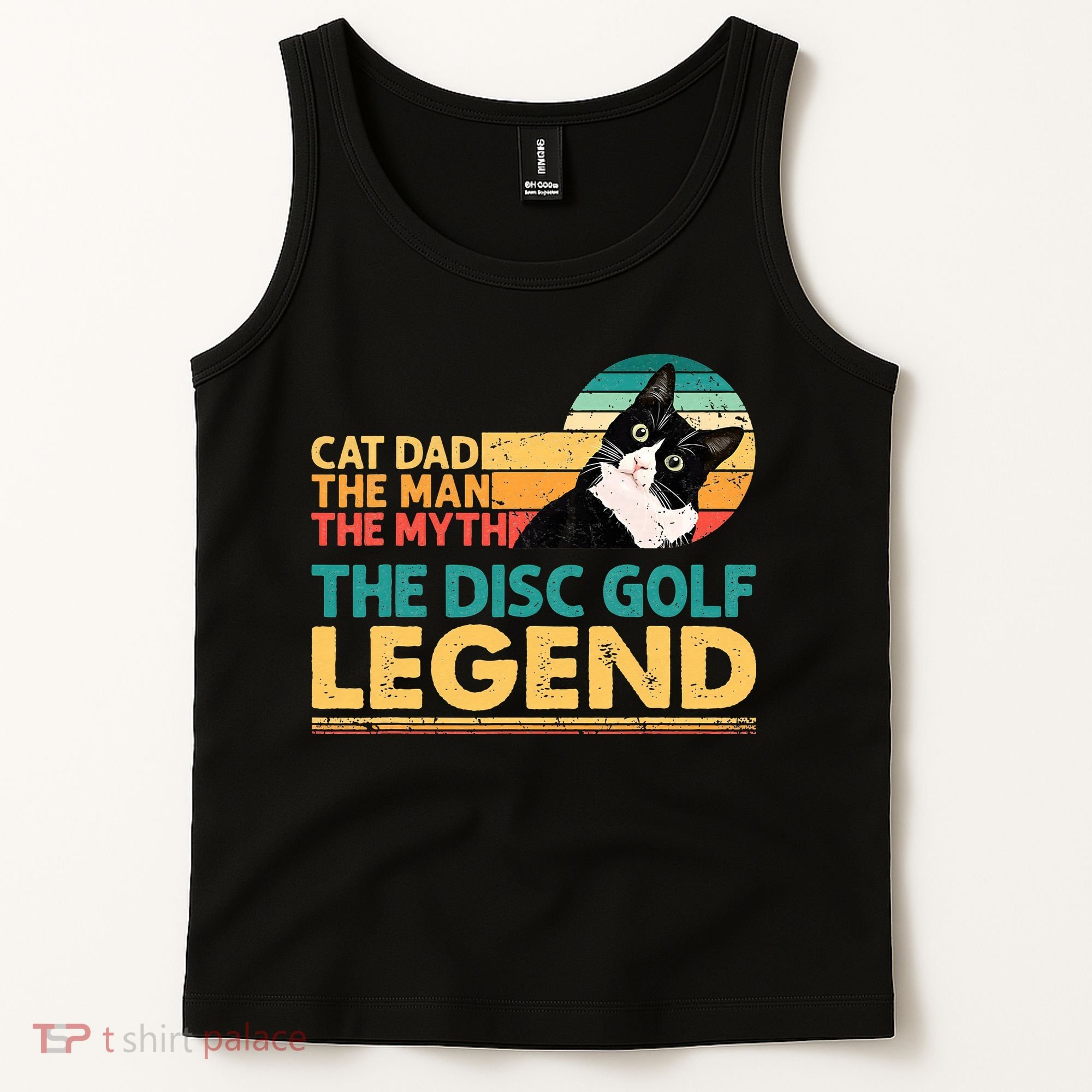 Disc Golf Cat The Disc Golf Legend Outfit Retro Sunset Tank Top