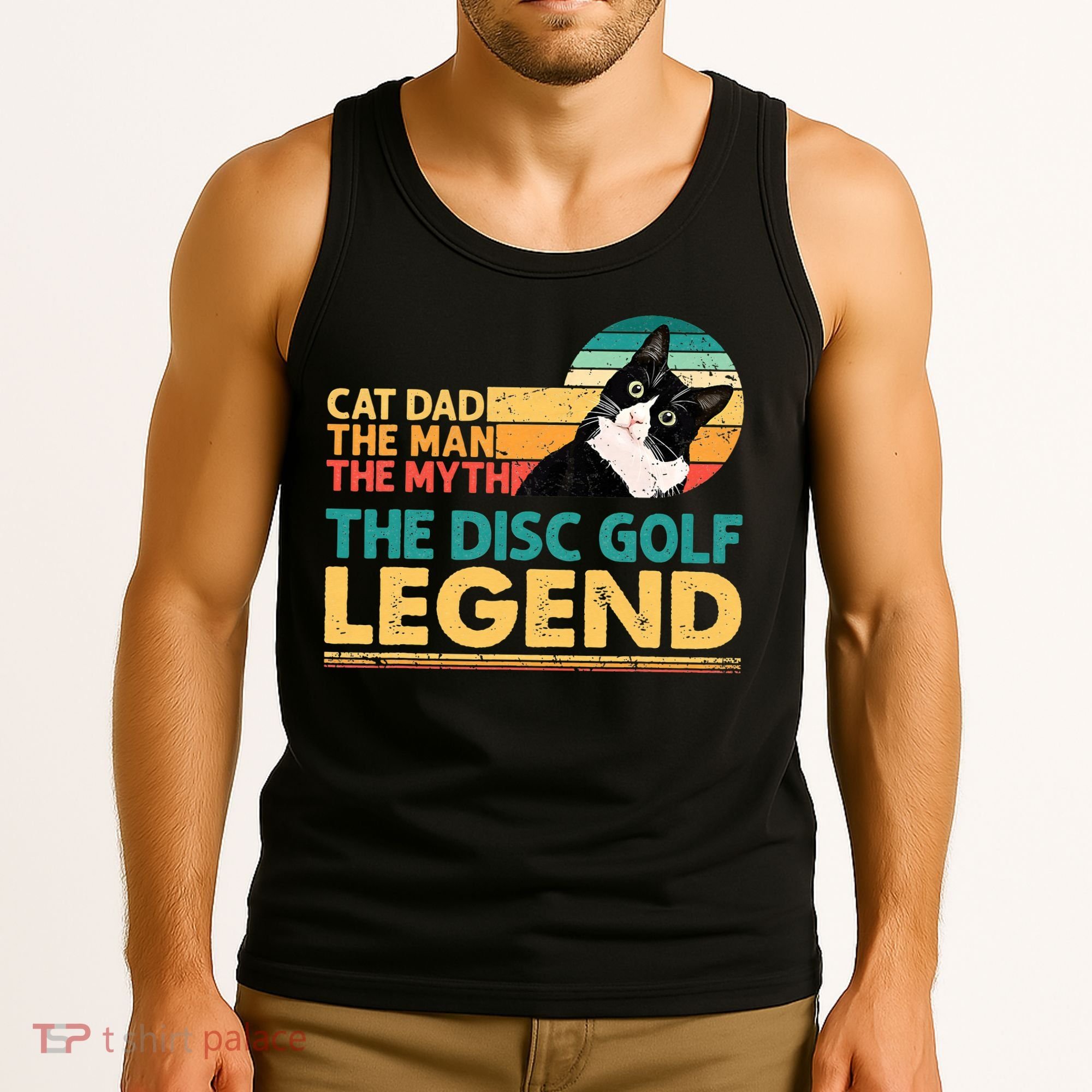 Disc Golf Cat The Disc Golf Legend Outfit Retro Sunset Tank Top