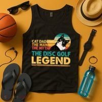 Disc Golf Cat The Disc Golf Legend Outfit Retro Sunset Tank Top thumb 4