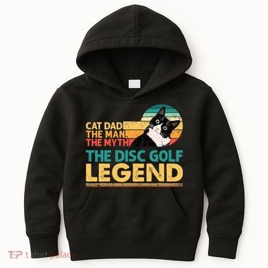 Disc Golf Cat The Disc Golf Legend Outfit Retro Sunset Kids Hoodie