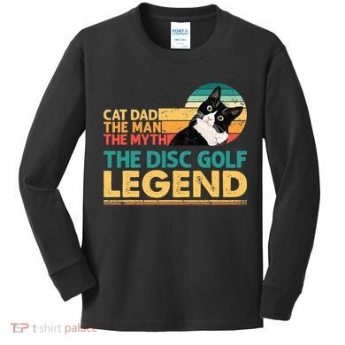 Disc Golf Cat The Disc Golf Legend Outfit Retro Sunset Kids Long Sleeve Shirt
