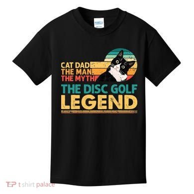 Disc Golf Cat The Disc Golf Legend Outfit Retro Sunset Kids T-Shirt