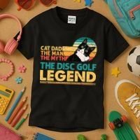 Disc Golf Cat The Disc Golf Legend Outfit Retro Sunset Kids T-Shirt thumb 3